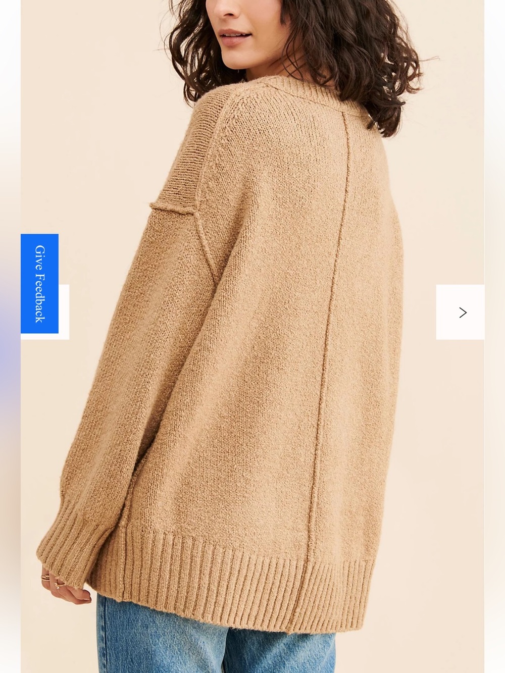 Free People Brookside Tunic Sweater Large Camel Oversized Slouchy V Neck Boho C5 - Picture 4 of 13